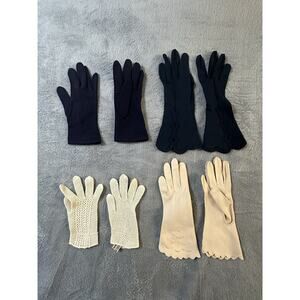 Vintage Women’s Gloves Lot 4 Pairs – Black, White, Crochet, Embroidered Elegant